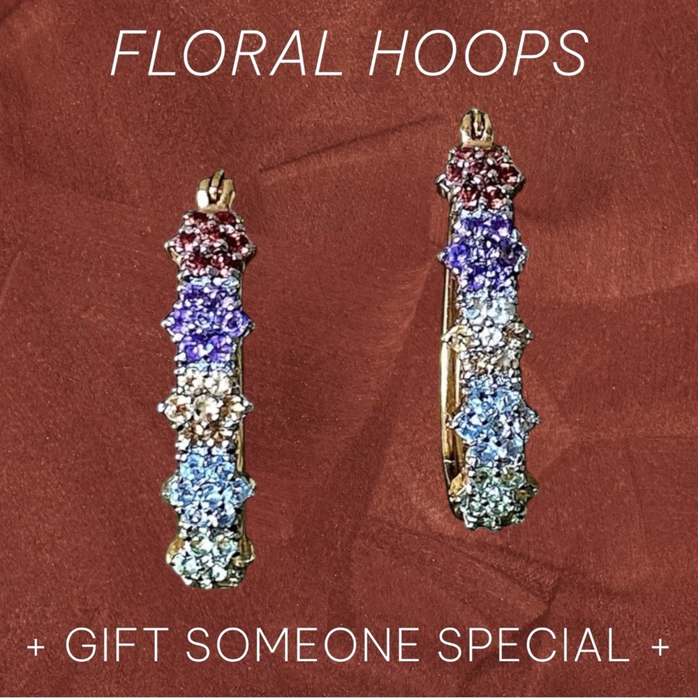 Sterling Silver Gold Plated Earrings with Multicolored Stones Set as Flowers